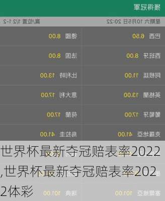 世界杯最新夺冠赔表率2022,世界杯最新夺冠赔表率2022体彩