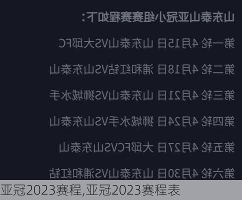 亚冠2023赛程,亚冠2023赛程表